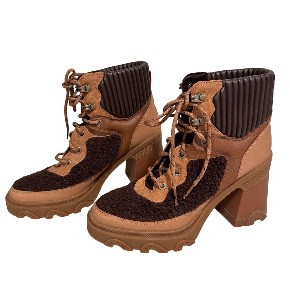 Sorel Brex Heel Cozy Lace Waterproof Leather Women's Booties Tan/Black US 9 NWT - Picture 6 of 15